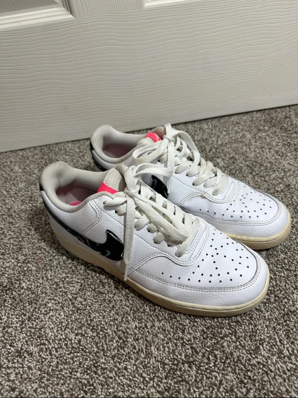Nike court vision Low-Top Sneakers with Black Patent Swoosh and Pink accent 8.5